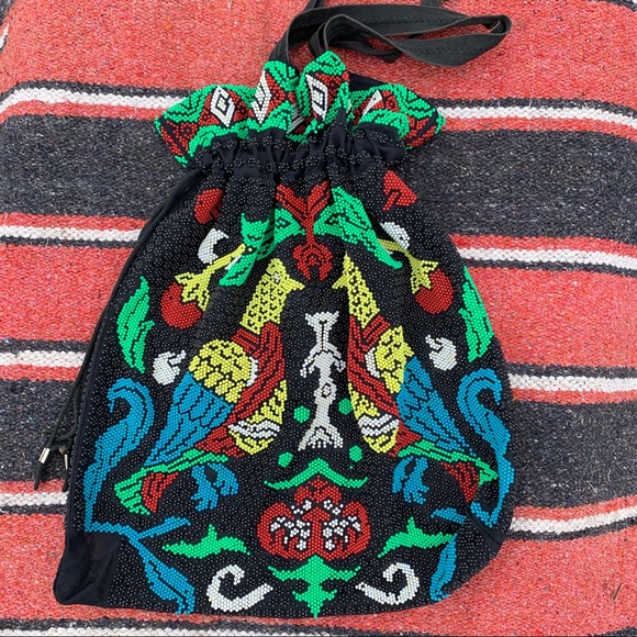 UNIQUE TWIN BIRD BEADED DRAWSTRING BAG - Picture 3 of 5